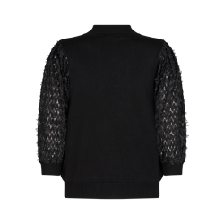 FREEQUENT - FQDOTKA Strikbluse med 3/4 rmer - sort med blonde