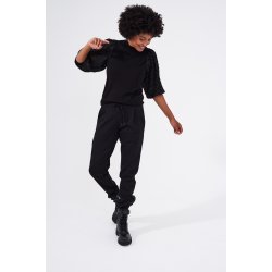 FREEQUENT - FQDOTKA Strikbluse med 3/4 rmer - sort med blonde