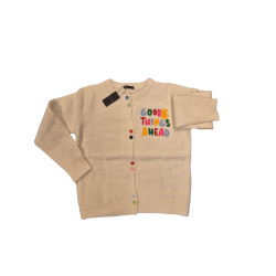 QNUZ -  Strik Cardigan -  r�hvid med tekst