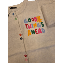 QNUZ -  Strik Cardigan -  r�hvid med tekst