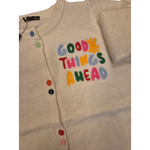 QNUZ -  Strik Cardigan -  r�hvid med tekst