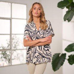 Prepair - Korfu Bluse - sand og  blt grafisk print