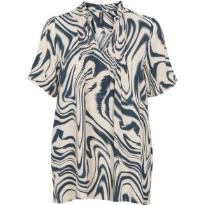 Prepair - Korfu Bluse - sand og  blt grafisk print