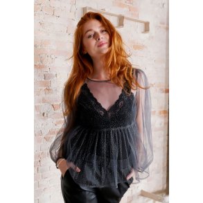 Black Colour - BCFAIRYTALE PEPLUM Top - gr med guld prikker