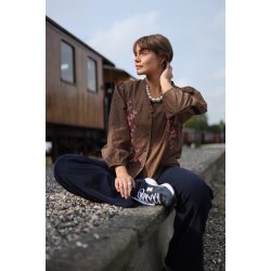 Black Colour - BCYOKO Bluse - brun/sort stribet med broderi