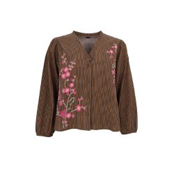 Black Colour - BCYOKO Bluse - brun/sort stribet med broderi