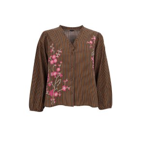 Black Colour - BCYOKO Bluse - brun/sort stribet med broderi