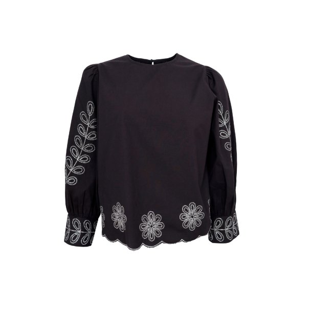 Black Colour - BCDAISY Bluse - sort med slv broderi