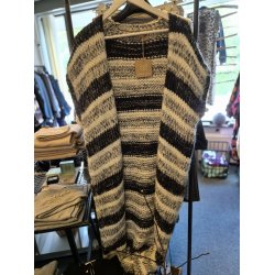 BOHO-LOVE - Strik Cardigan uden rmer - lang ben model - sort og hvid