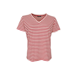 Black Colour - BCKASSI T-Shirt med V-Hals - rd og creme stribet