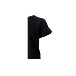Black Colour - BCMAY T-Shirt - sort med blomsterpatch p� �rmekanten