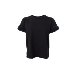 Black Colour - BCMAY T-Shirt - sort med blomsterpatch p� �rmekanten