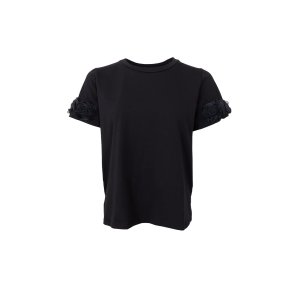 Black Colour - BCMAY T-Shirt - sort med blomsterpatch p� �rmekanten
