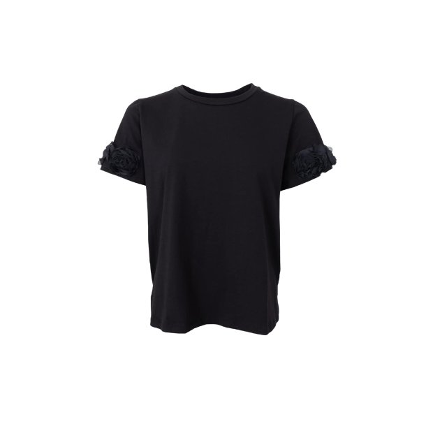 Black Colour - BCMAY T-Shirt - sort med blomsterpatch p� �rmekanten
