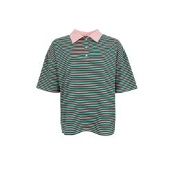 Black Colour - BCMILLIA Polo Bluse med korte rmer - grn med lyserde striber