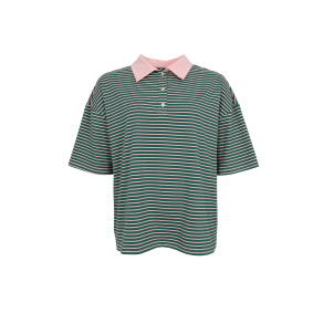 Black Colour - BCMILLIA Polo Bluse med korte rmer - grn med lyserde striber