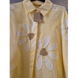 BOHO-LOVE -  Storskjorte Bluse - gul m/hvide blomster