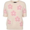 Define - Strik Bluse - Flora -  lysbeige med blomster p fronten