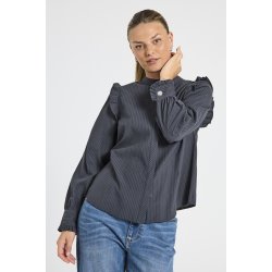 FREE/QUENT FQLELI - Skjortebluse med flsedetaljer - sort og gr stribet