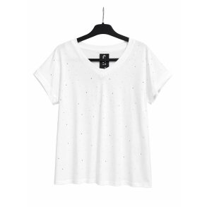 Lisbeth Merrild - T-Shirt m. V-Halsudsk�ring - hvid m. sten - OneSize