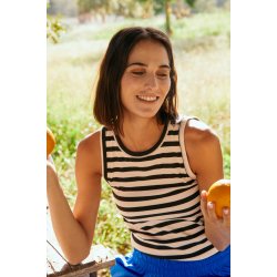 FREE/QUENT FQEFFY - Tanktop - stribet - sort og beige