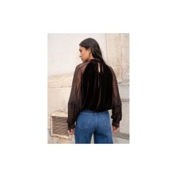 Lecoco - Agathe Bluse velour - sort med blonde rmer