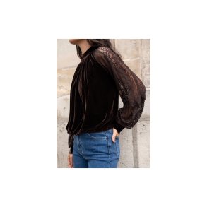 Lecoco - Agathe Bluse velour - sort med blonde rmer