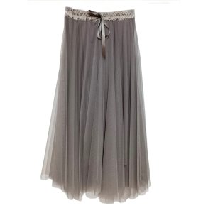 Lecoco - Vera Nederdel i tyl - taupe / lysegr med satin bindebnd