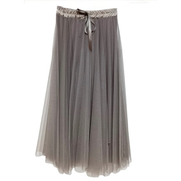 Lecoco - Vera Nederdel i tyl - taupe / lysegr med satin bindebnd