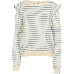 Lecoco - Gwen Strikbluse - beige med lysebl� striber og knapper bagp�