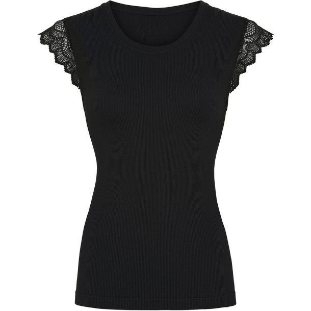 Tim&Simonsen - Lillibeth top med blonde rme - sort - microfibertop