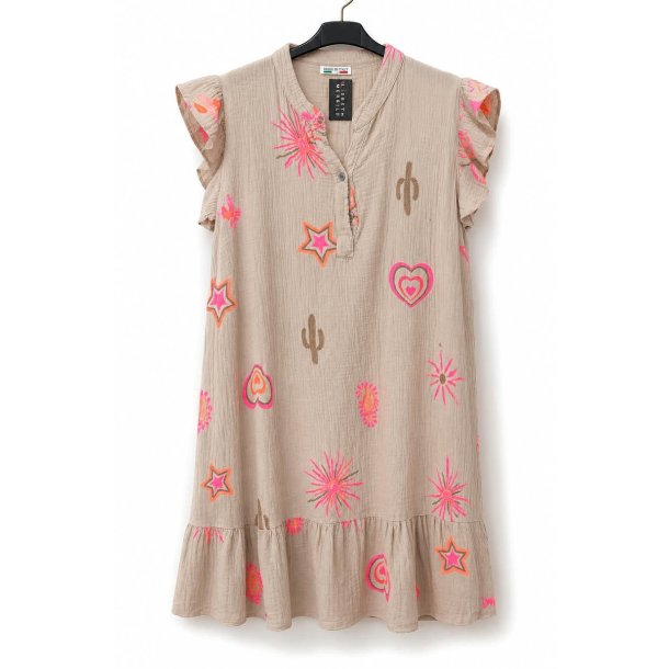 Lisbeth Merrild - Kjole - OneSize - beige m/print