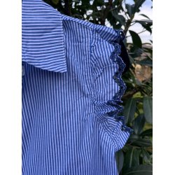 Lisbeth Merrild - Skjorte u. rmer m. flsekant - hvid med bl striber