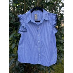 Lisbeth Merrild - Skjorte u. rmer m. flsekant - hvid med bl striber