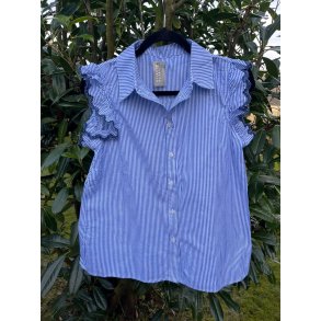 Lisbeth Merrild - Skjorte u. rmer m. flsekant - hvid med bl striber