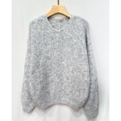 Lisbeth Merrild - StrikPullover - Lysgr Melange m/Love print bagp