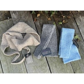 Lisbeth Merrild - T�rkl�der strikket - lille model ala Sophie Scarf - lysebl�, gr� og beige