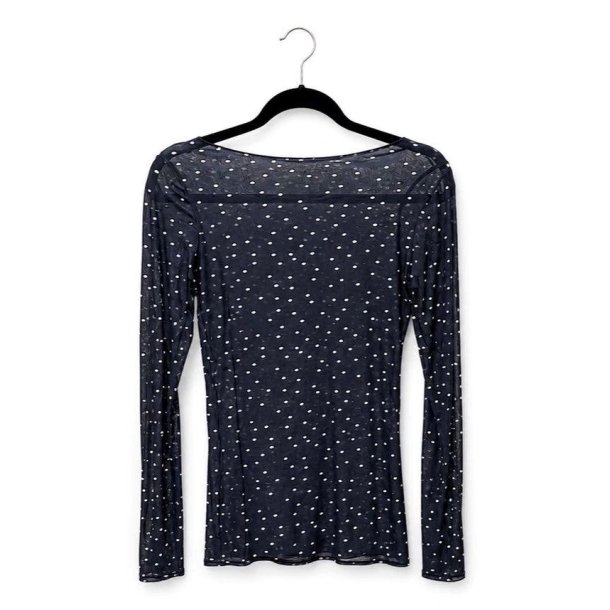 Lisbeth Merrild - T-Shirt m/cashmere - bl� m/hvide prikker - OneSize