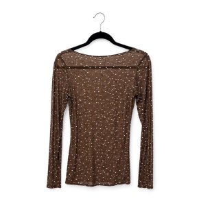 Lisbeth Merrild - T-Shirt m/cashmere - brun m/hvide prikker - OneSize