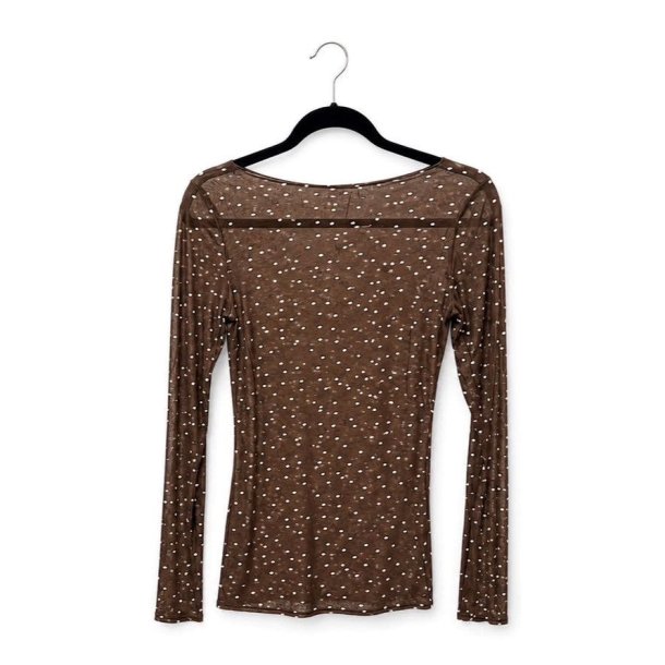 Lisbeth Merrild - T-Shirt m/cashmere - brun m/hvide prikker - OneSize