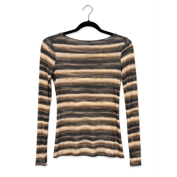 Lisbeth Merrild - T-Shirt m/cashmere - brun m/striber - OneSize