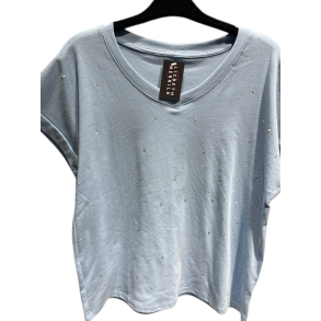 Lisbeth Merrild - T-Shirt m. V-Halsudsk�ring - hvid m. sten - OneSize