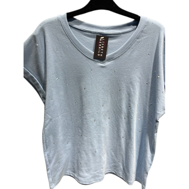 Lisbeth Merrild - T-Shirt m. V-Halsudsk�ring - hvid m. sten - OneSize