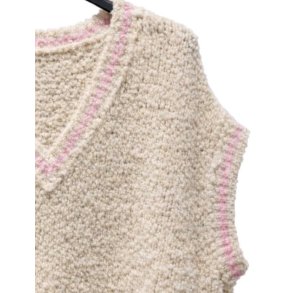 Lisbeth Merrild - Strik Vest - beige med lyser�d strib - OneSize