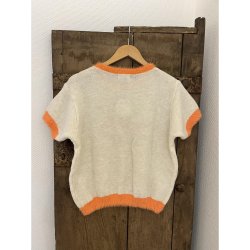 Not Sisters - Strikbluse - med pink fisk motiv foran - off white/orange/pink