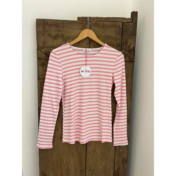 Not Sisters - Everyday stripes - T-Shirt m/lange �rmer - hvid og pink