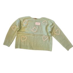 BOHO-LOVE - Strikbluse med lange rmer - grn med hvide hjerter