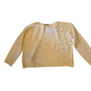 BOHO-LOVE - Strikbluse med lange rmer - lys gul med hvide hjerter