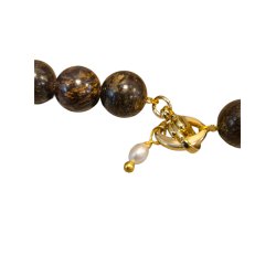 Tim&Simonsen - Jackie Perlehalskde - natur sten og ferskvandsperle - bronze gr