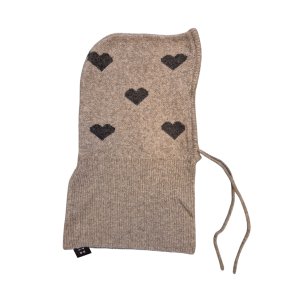 Lisbeth Merrild - Balaclava - beige m/brune hjerter - OneSize